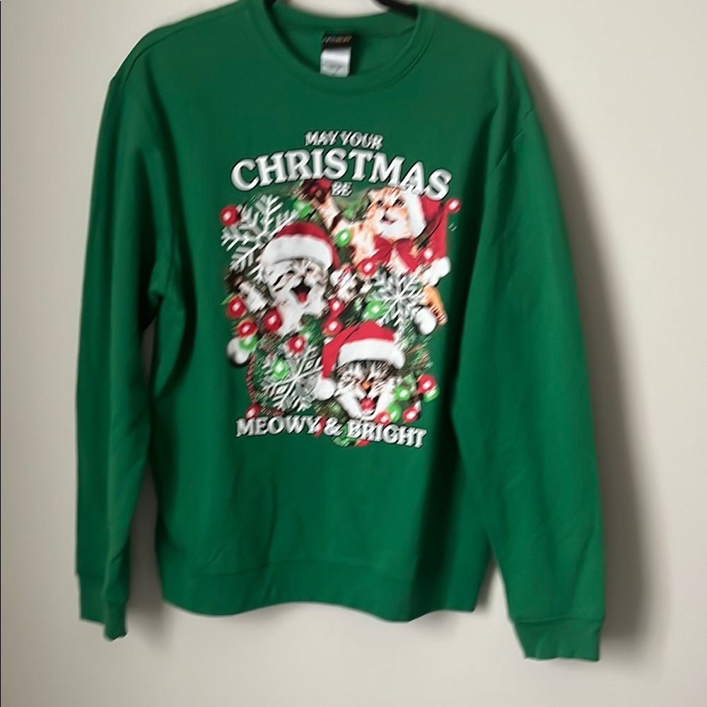 FifthSun XL Green Christmas Cat Sweater